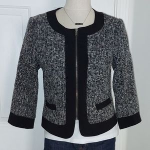 Sharagano Studio M black and white cropped textured blazer with 3/4…